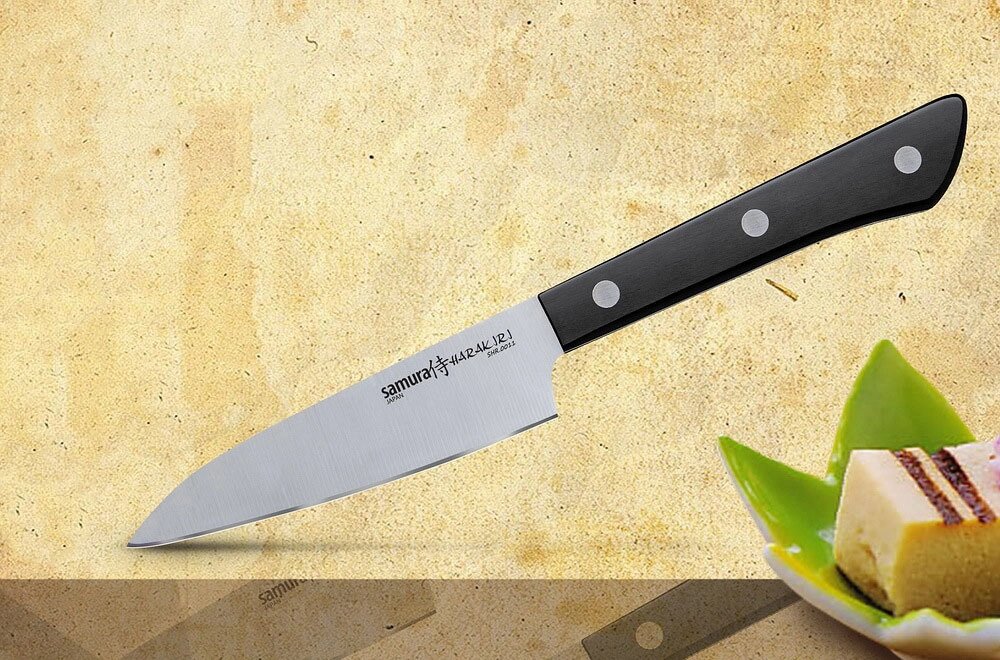 Нож кухонный овощной Samura "HARAKIRI" (SHR-0011B) 99 мм, сталь AUS-8, рукоять ABS пластик, чёрный от компании Admi - фото 1
