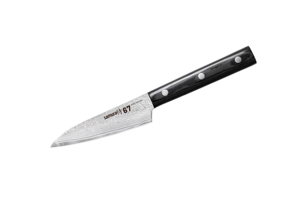 Нож кухонный "Samura 67" овощной 98 мм, дамаск 67 слоев, микарта от компании Admi - фото 1