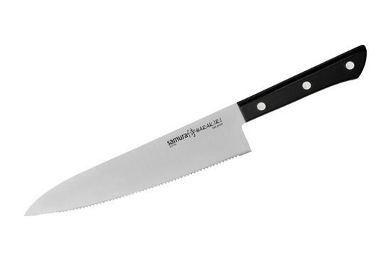 Нож кухонный Шеф Samura HARAKIRI 208 мм, сталь AUS-8 с серрейтором , рукоять ABS, черная рукоять от компании Admi - фото 1