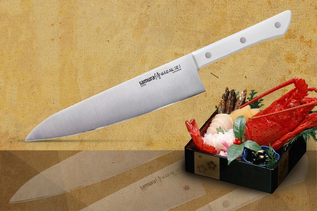 Нож кухонный Шеф Samura "HARAKIRI" (SHR-0085W) 208 мм, сталь AUS-8, рукоять ABS пластик, белый от компании Admi - фото 1