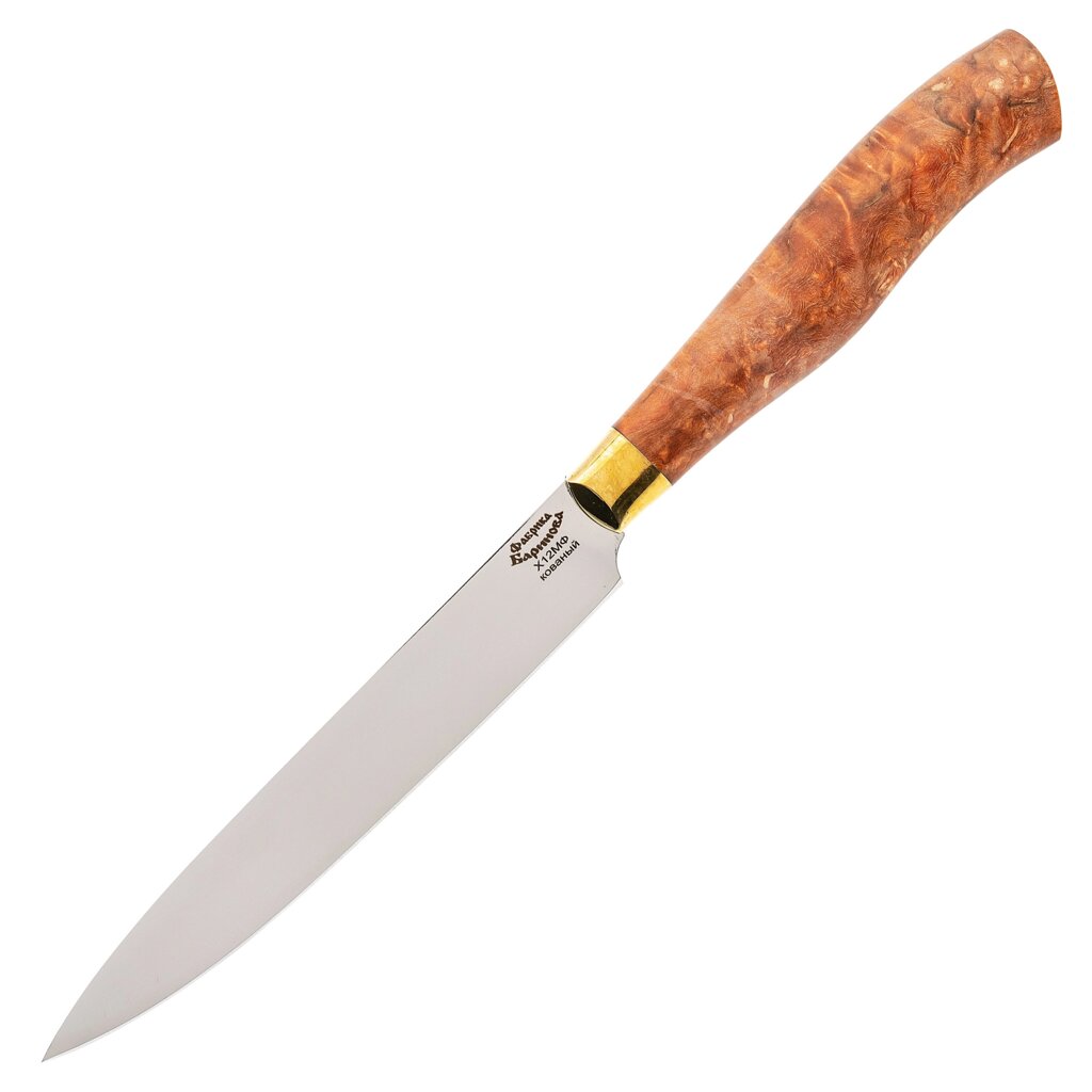 Нож кухонный Универсал-1  Х12МФ, карельская береза, латунь от компании Admi - фото 1