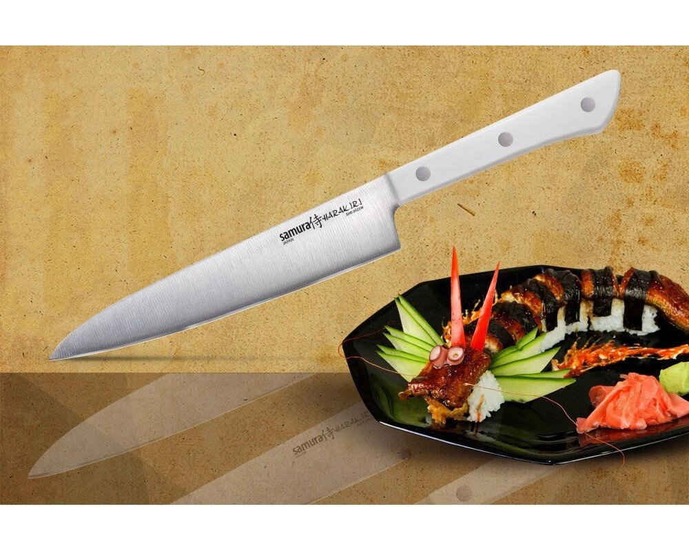 Нож кухонный универсальный Samura "HARAKIRI" (SHR-0023W) 150 мм, сталь AUS-8, рукоять ABS пластик, белый от компании Admi - фото 1