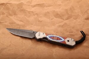 Нож складной Chris Reeve Large Sebenza, сталь дамаск с рисунком "рогожка", рукоять титан