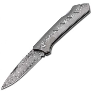 Нож складной Damascus Dominator, Boker Plus 01BO511DAM, дамасская сталь Plain, рукоять дамасская сталь