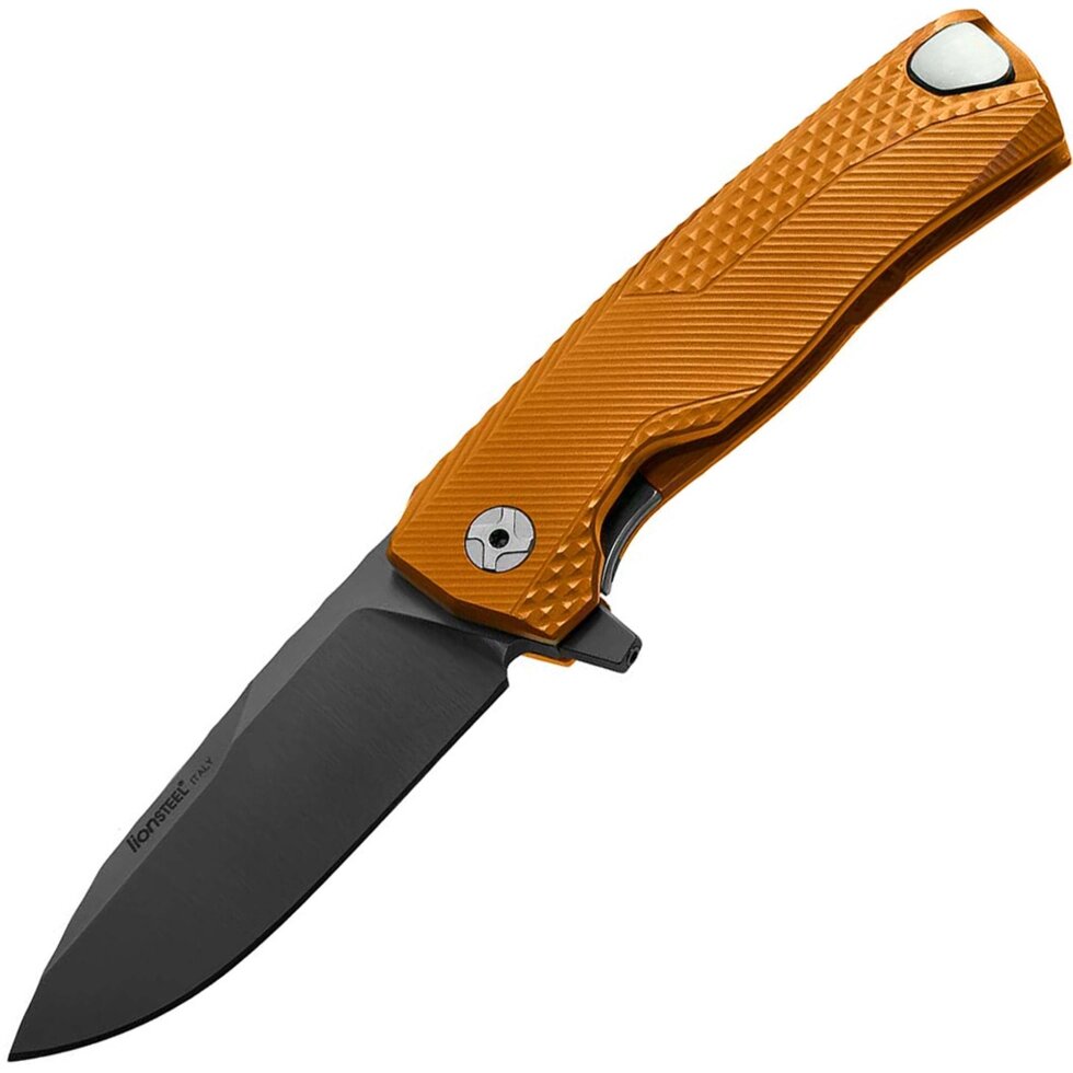 Нож складной LionSteel ROK A OB, сталь Black (Mil Spec) Finish Bhler M390, рукоять алюминий, оранжевый от компании Admi - фото 1