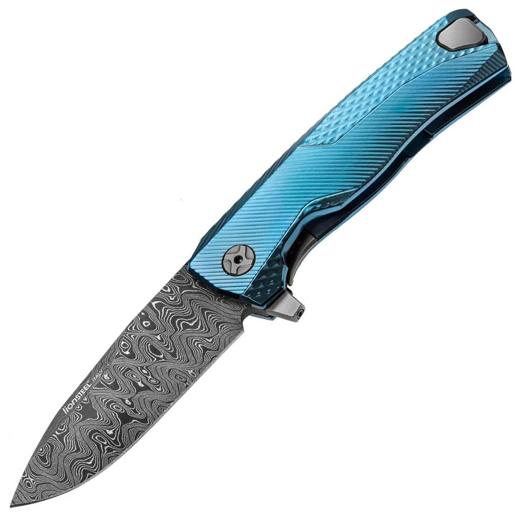 Нож складной LionSteel ROK DD BL, дамасская сталь, рукоять титан, синий от компании Admi - фото 1