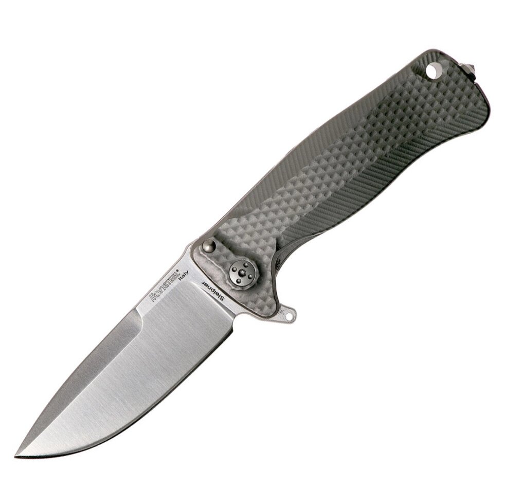 Нож складной LionSteel SR22 G (GREY) Mini, сталь Uddeholm Sleipner Satin, рукоять титан по технологии Solid, серый от компании Admi - фото 1