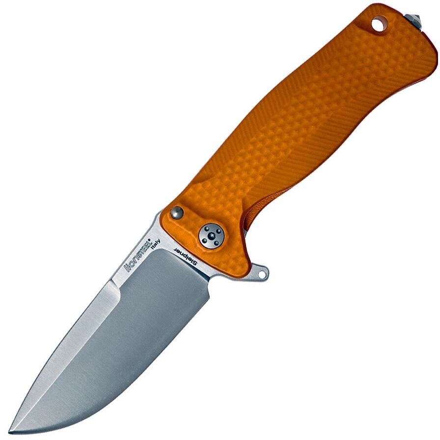 Нож складной LionSteel SR22A OS Mini, сталь Uddeholm Sleipner Satin Finish, рукоять алюминий (Solid), оранжевый от компании Admi - фото 1