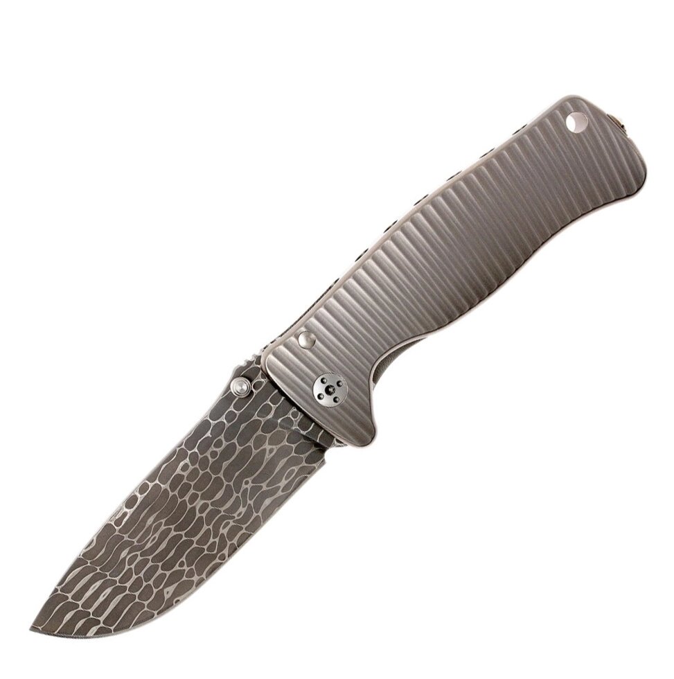 Нож складной LionSteel SR2DL G Mini, сталь клинка дамасская сталь Chad Nichols Damascus "Lizard" Pattern, рукоять титан по технологии Solid, серый от компании Admi - фото 1