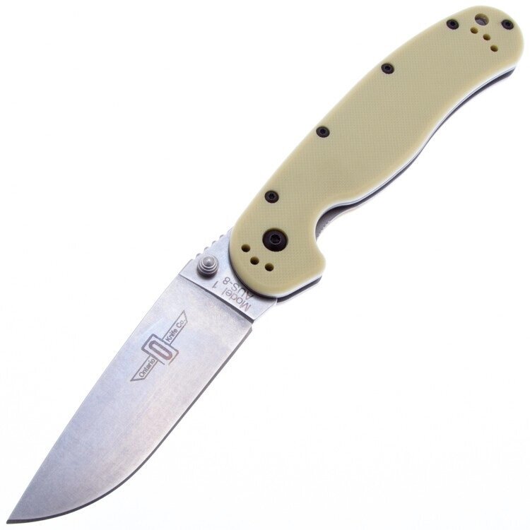Нож складной Ontario RAT-1, сталь Aus-8, Stonewash, рукоять термопластик GRN, tan от компании Admi - фото 1