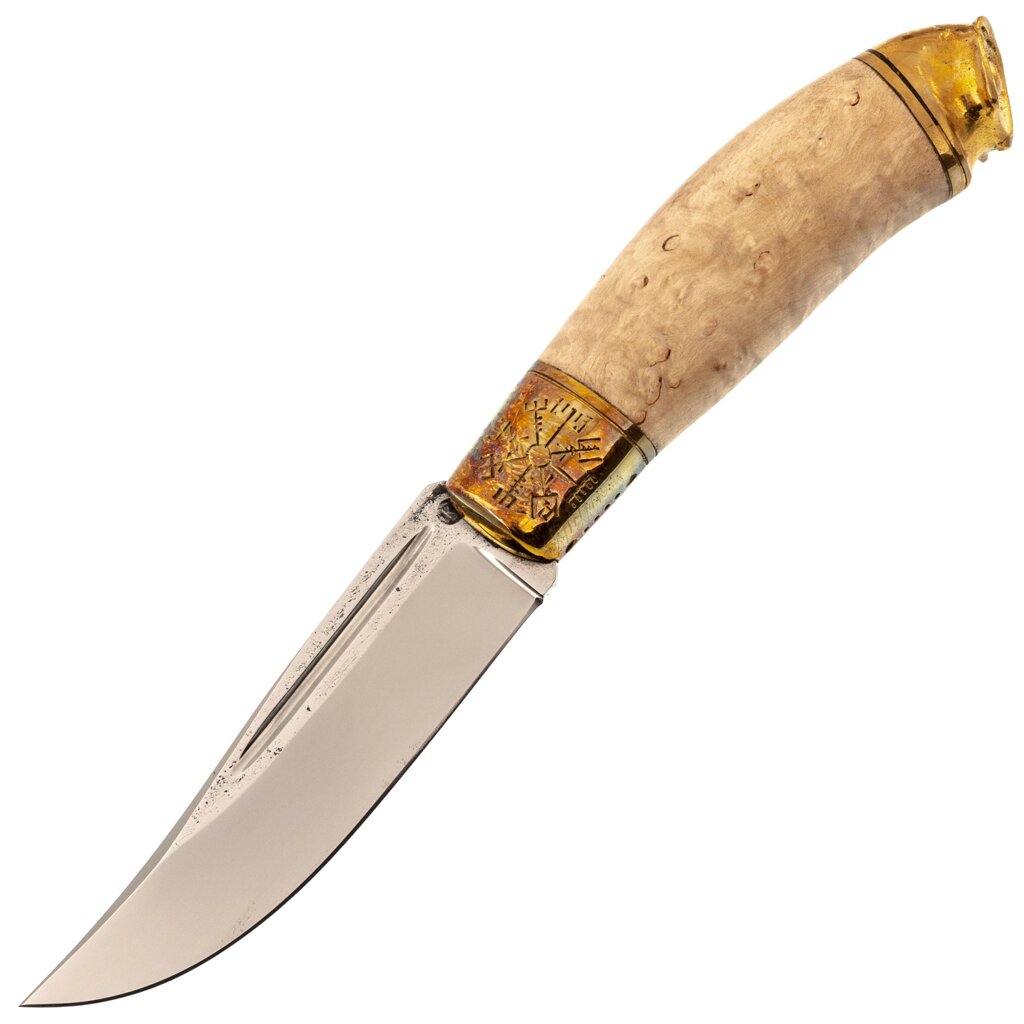 Нож Сова, сталь Х12МФ, рукоять карельская береза, латунь от компании Admi - фото 1