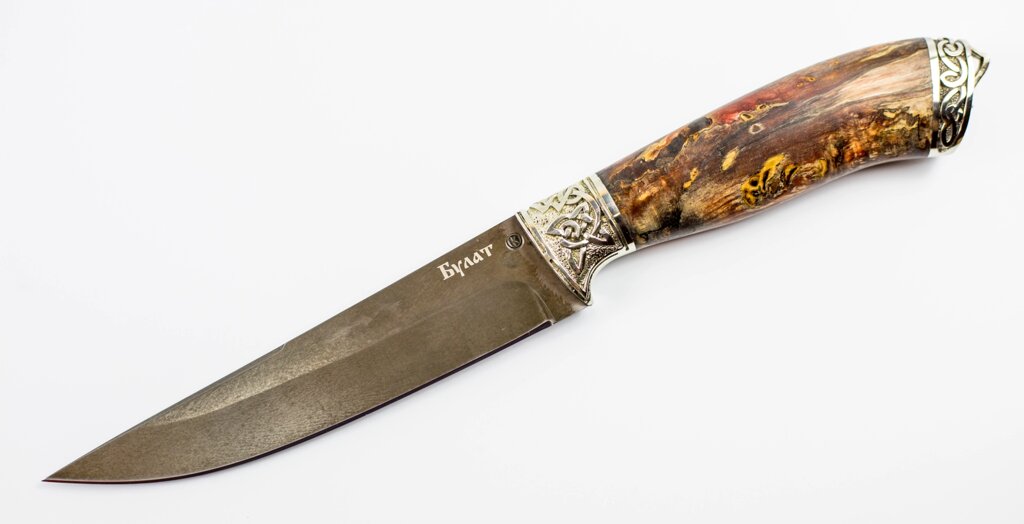 Нож Сумрак, сталь булат,  художественное литье, рукоять карельская береза от компании Admi - фото 1