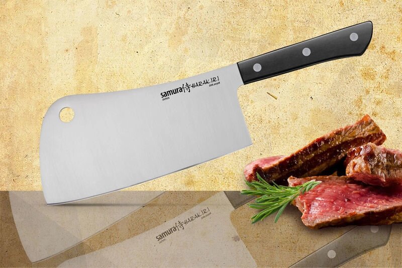Нож-топорик кухонный для мяса Samura "HARAKIRI" (SHR-0040B) 180 мм, сталь AUS-8, рукоять ABS пластик, чёрный от компании Admi - фото 1