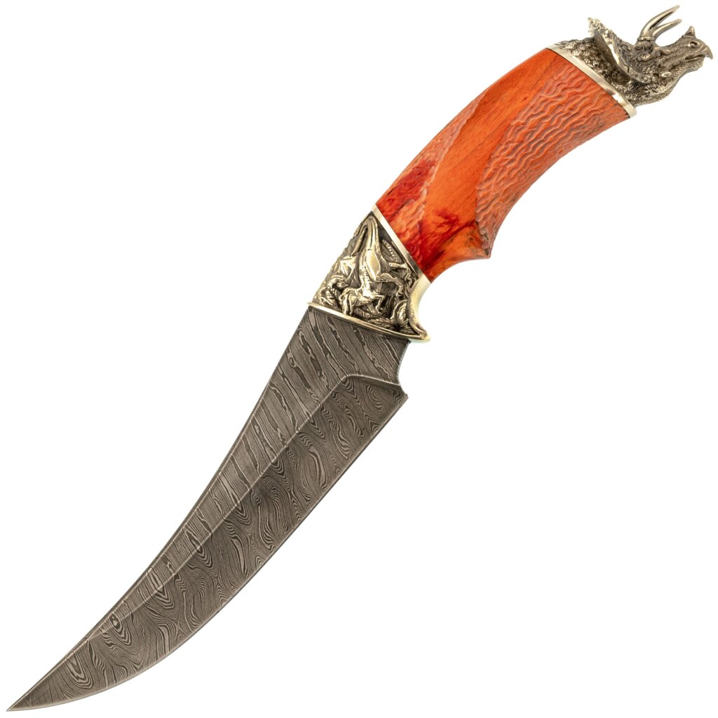 Нож Трицератопс с резной рукоятью, дамасская сталь от компании Admi - фото 1
