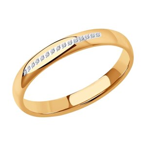 Обручальное кольцо SOKOLOV из золота с фианитами, comfort fit, 4 мм