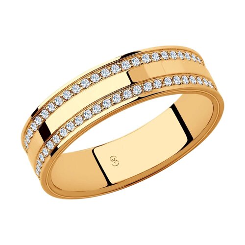 Обручальное кольцо SOKOLOV из золота с фианитами, comfort fit, 5 мм