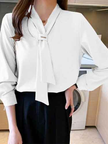 Однотонная блузка с длинным рукавом и V-образным вырезом For Женское