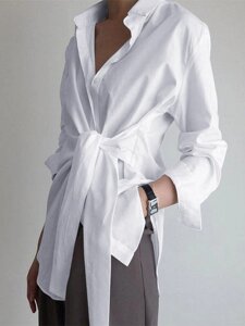 Однотонные повседневные рубашки с длинным рукавом с отворотом с запахом для Женское