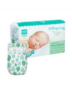 Offspring подгузники, NB 2-4 кг. 56 шт. расцветка Листочки