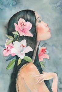 Открытка Галкина «Девушка с цветами»