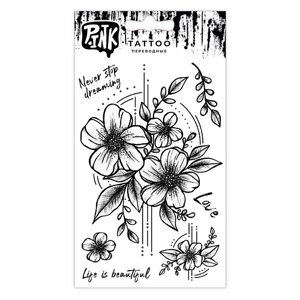 P. INK Наклейки-тату переводные Цветы с надписями черно-белые