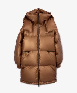 Пальто оверсайз зимнее с капюшоном золотистого цвета GLVR (L-XL)