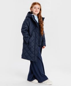 Пальто стеганое с капюшоном демисезонное синее для девочки Button Blue (146)