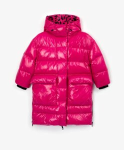 Пальто зимнее с капюшоном розовое Gulliver (104)
