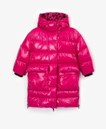 Пальто зимнее с капюшоном розовое Gulliver (122)