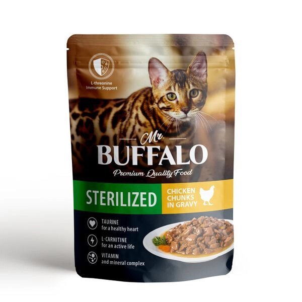 Пауч для кошек цыпленок в соусе Sterilized Mr. Buffalo 85г от компании Admi - фото 1