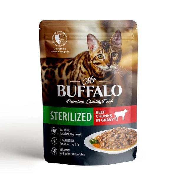Пауч для кошек говядина в соусе Sterilized Mr. Buffalo 85г от компании Admi - фото 1