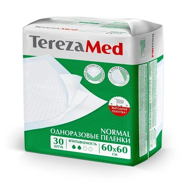 Пеленки одноразовые медицинские впитывающие Normal TerezaMed 60x60 30шт от компании Admi - фото 1