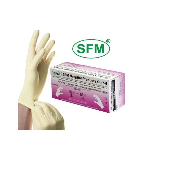 Перчатки хирургические латексные нестерильные неопудренные текстурированные анатомические с валиком SFM 100шт р. 6 от компании Admi - фото 1