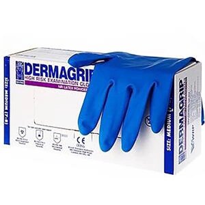 Перчатки смотровые нестерильные сверхпрочные синие High Risk Dermagrip/Дермагрип 50шт р. L