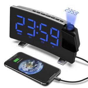 Перезаряжаемое зеркало Цифровой будильник Часы LED Поддержка изогнутого экрана FM Радио Функция памяти Поворот проекции