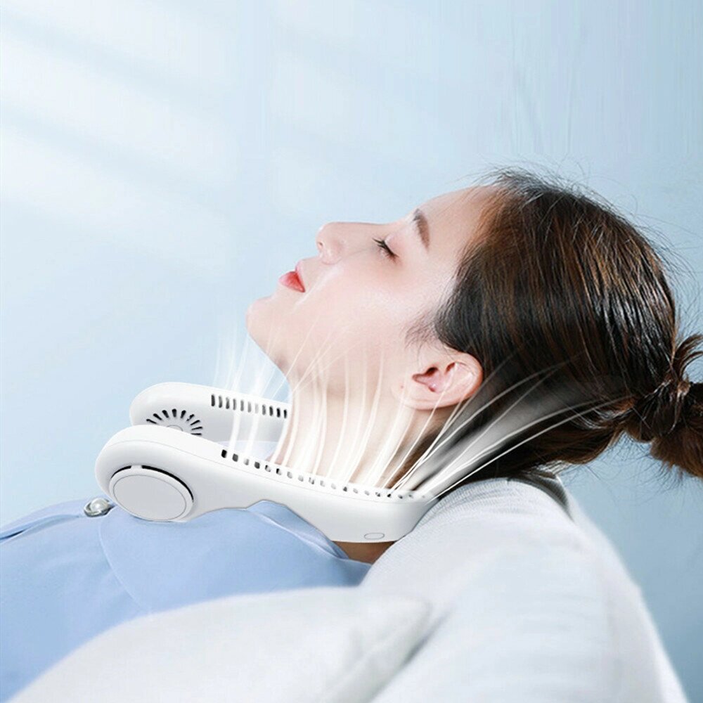 Перезаряжаемые безлопастные вентиляторы на шее для охлаждения воздуха летом, висячий вентилятор без лопастей, вращающийс от компании Admi - фото 1