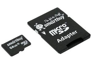 Карта памяти 64Gb - SmartBuy MicroSD Class 10 SB64GBSDCL10-01LE с адаптером SD