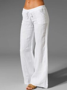 Широкие штанины Женское Свободные брюки из чистого хлопка с эластичной резинкой на талии Брюки