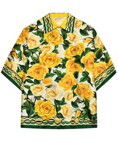 Шелковая рубашка со сплошным принтом желтые розы Dolce&Gabbana