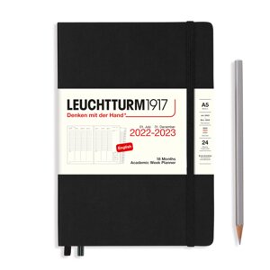 Планер академический Leuchtturm Medium (A5) на 2023г (18мес) с буклетом твердая обложка Черный