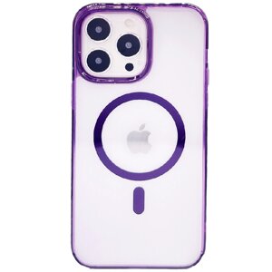Пластиковая накладка KEEPHONE PRO MagSafe для iPhone 14 Pro прозрачно-матовая фиолетовый кант