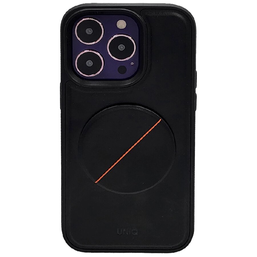 Пластиковая накладка Uniq NOVO с подставкой для iPhone 14 Pro под кожу черная от компании Admi - фото 1