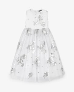 Платье без рукавов с серебристыми пайетками белое Gulliver (110)