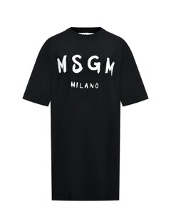 Платье-футболка с белым лого, черная MSGM