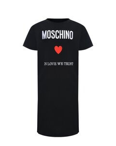 Платье-футболка с принтом In love we trust, черное Moschino