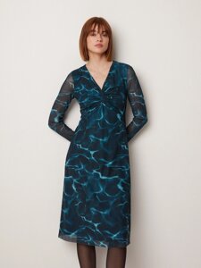 Платье из легкой сетки с акварельным принтом (42)