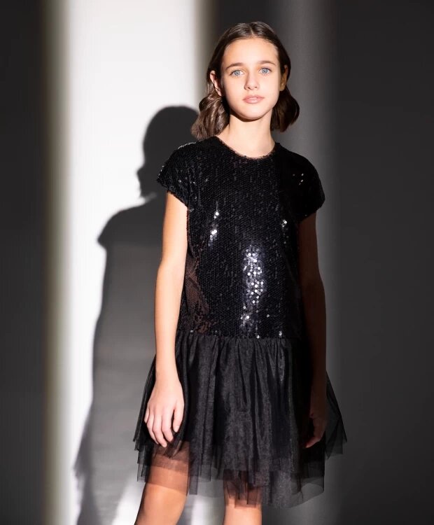 Платье комбинированное с коротким рукавом черное Gulliver (152) от компании Admi - фото 1
