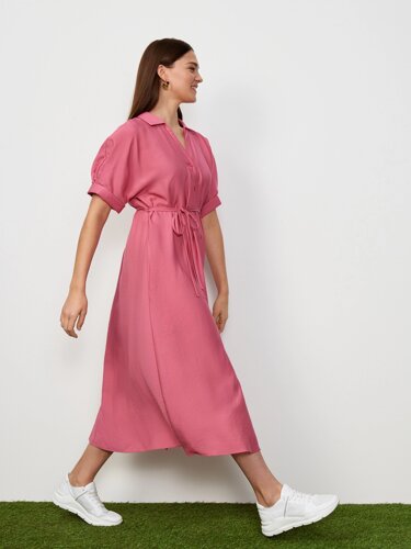 Платье-миди розовое из вискозы (54)