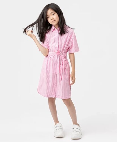 Платье-рубашка в мелкую полоску розовое Button Blue (146)