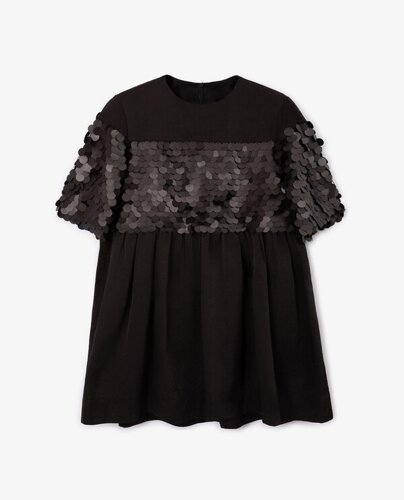 Платье с коротким рукавом и пайетками черное Gulliver (140)